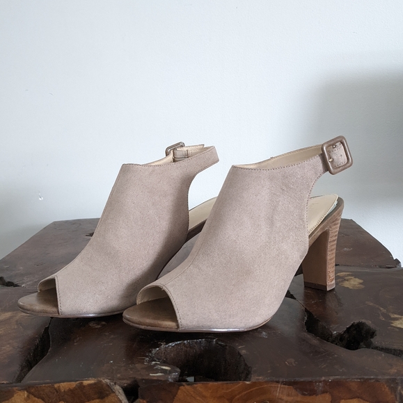 Suede Open Toe Heels - Picture 1 of 8
